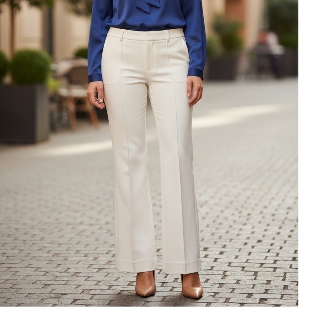 Gap Hip Slung Fit Trousers Off-white Cotton Linen Wide Leg Pants 8 Regular
